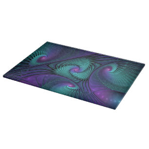Purple meets Turquoise modern abstract Fractal Art Cutting Board