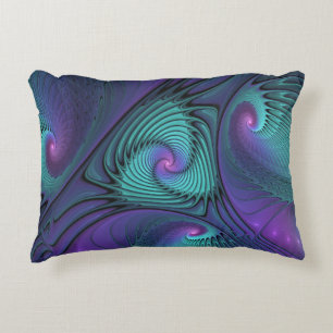 Purple meets Turquoise modern abstract Fractal Art Decorative Cushion
