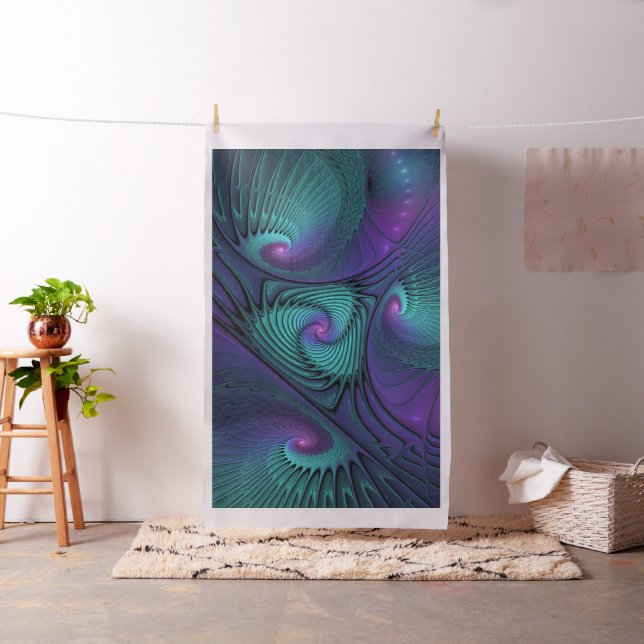 Purple Meets Turquoise Modern Abstract Fractal Art Fabric (In Situ)