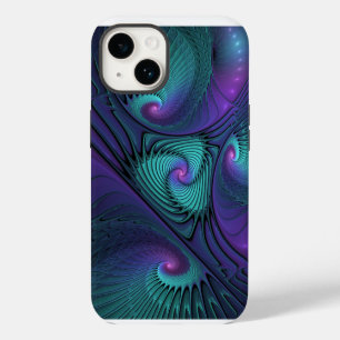 Purple Meets Turquoise Modern Abstract Fractal Art iPhone 14 Case