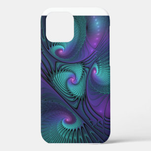 Purple Meets Turquoise Modern Abstract Fractal Art iPhone 12 Case
