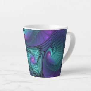 Purple Meets Turquoise Modern Abstract Fractal Art Latte Mug