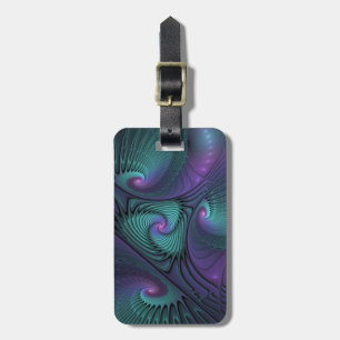 Purple Meets Turquoise Modern Abstract Fractal Art Luggage Tag