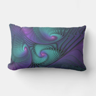 Purple Meets Turquoise Modern Abstract Fractal Art Lumbar Cushion