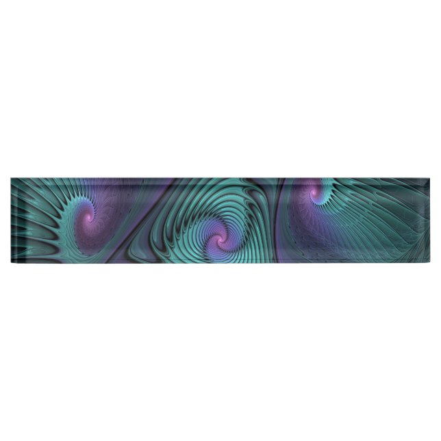 Purple meets Turquoise modern abstract Fractal Art Nameplate (Front)