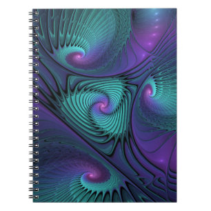 Purple meets Turquoise modern abstract Fractal Art Notebook