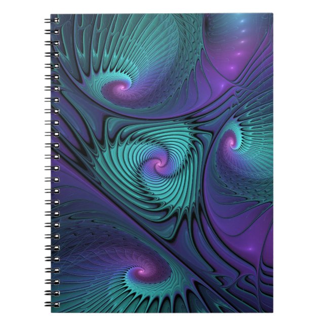 Purple meets Turquoise modern abstract Fractal Art Notebook (Front)