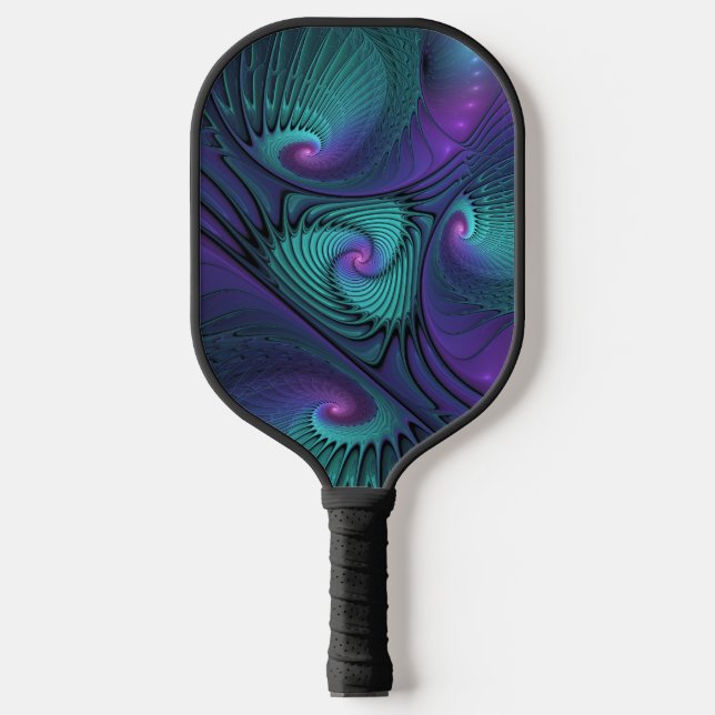 Purple meets Turquoise modern abstract Fractal Art Pickleball Paddle (Front)