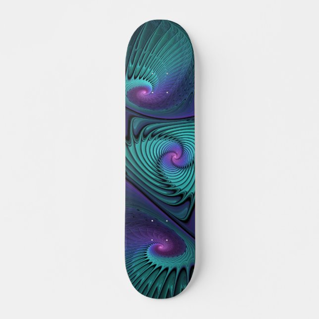 Purple meets Turquoise modern abstract Fractal Art Skateboard (Front)