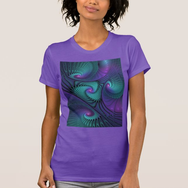 Purple meets Turquoise modern abstract Fractal Art T-Shirt (Front)