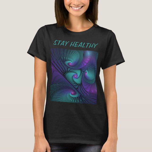 Purple Meets Turquoise Modern Abstract Fractal Art T-Shirt (Front)