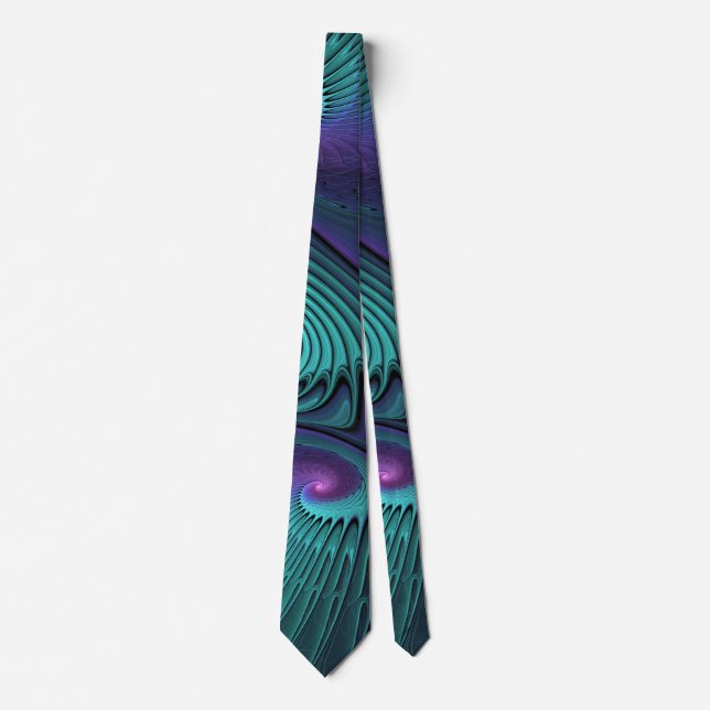 Purple meets Turquoise modern abstract Fractal Art Tie (Front)