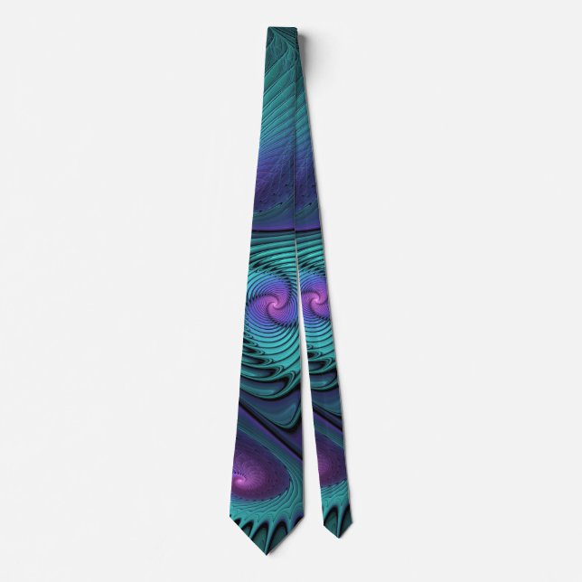 Purple meets Turquoise modern abstract Fractal Art Tie (Front)