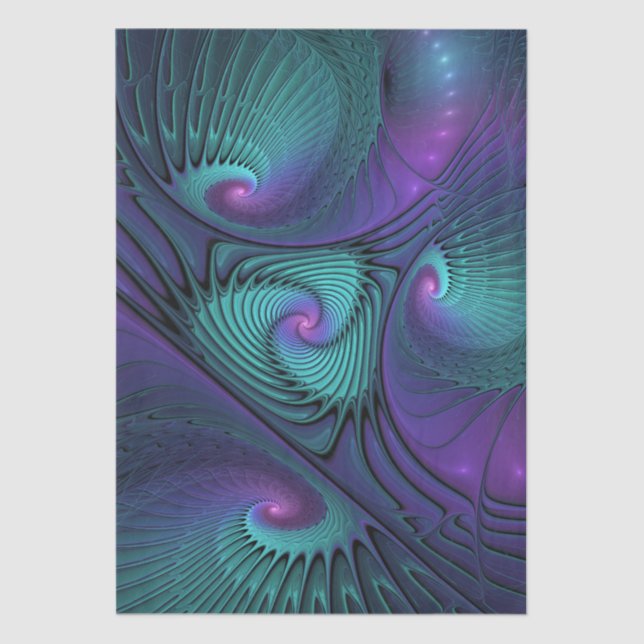 Purple meets Turquoise modern abstract Fractal Art Tissue Paper (Front)