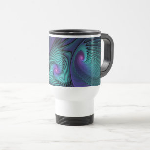 Purple meets Turquoise modern abstract Fractal Art Travel Mug