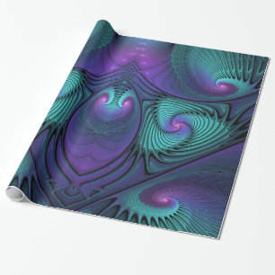 Purple meets Turquoise modern abstract Fractal Art Wrapping Paper