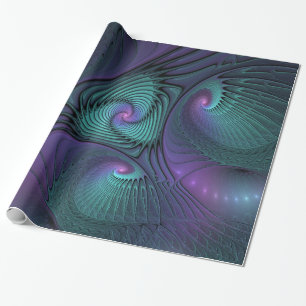 Purple meets Turquoise modern abstract Fractal Art Wrapping Paper
