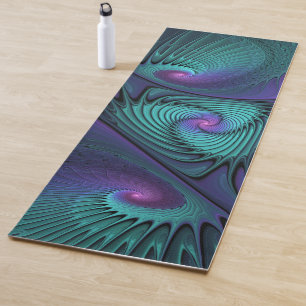 Purple meets Turquoise modern abstract Fractal Art Yoga Mat