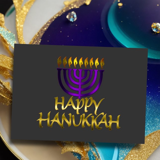 Purple Menorah Flames Happy Hanukkah Card (Creator Uploaded)