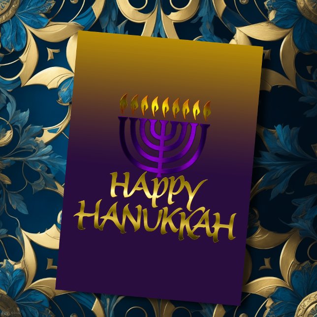 Purple Menorah Flames Happy Hanukkah Card (Creator Uploaded)