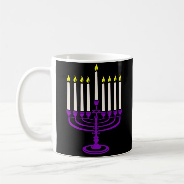 purple menorah hanukkah coffee mug (Left)