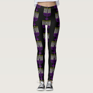purple menorah hanukkah leggings