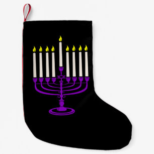 purple menorah hanukkah small christmas stocking