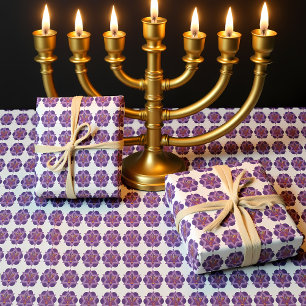 Purple Menorah on white background Wrapping Paper