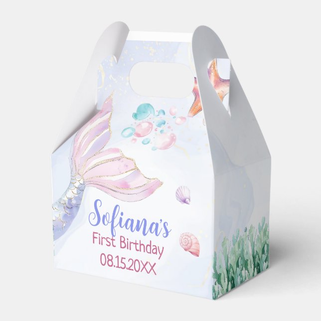Purple Mermaid 1st Birthday Oneder the Sea Favour Box (Front Side)