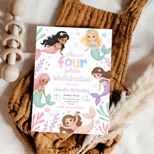 Purple Mermaid 4th Birthday Party Invitation