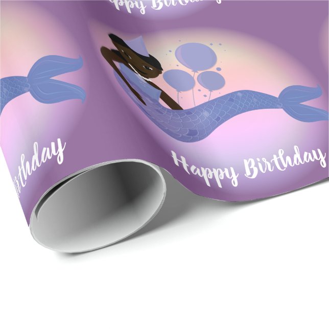 Purple Mermaid African American Wrapping Paper (Roll Corner)