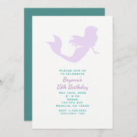 Purple Mermaid Beach Birthday Party Invitations