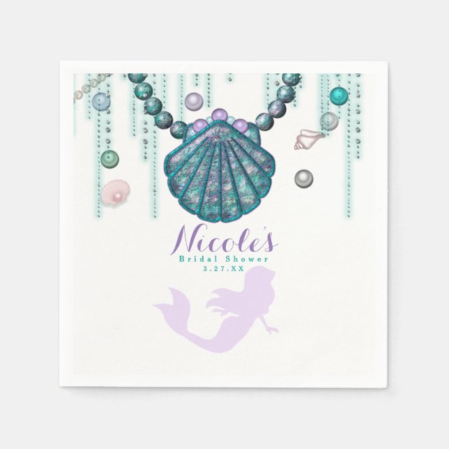 Purple Mermaid Beach Bling Birthday Party Custom Napkin (Front)