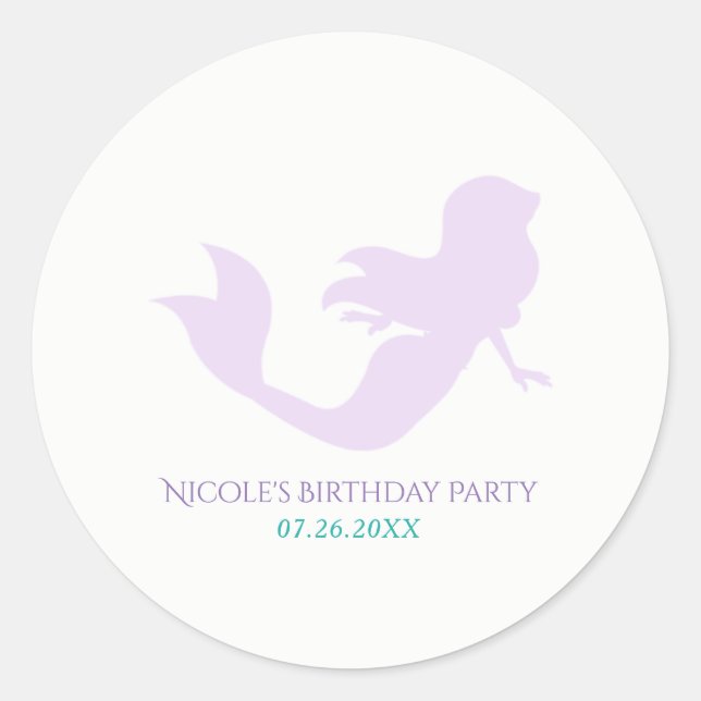 Purple Mermaid Beach Bling Birthday Party Favour Classic Round Sticker (Front)