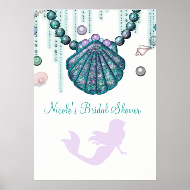 Purple Mermaid Beach Bling Party Banner Poster (Front)