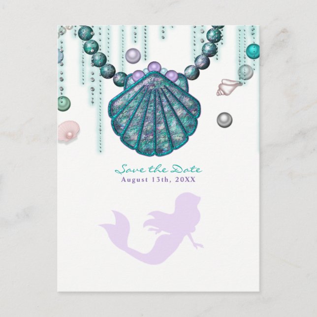 Purple Mermaid Beach Bling Save the Date Party Announcement Postcard (Front)