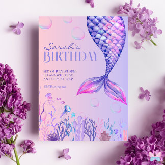 Purple Mermaid Birthday Invitation