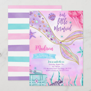 Purple Mermaid Birthday Invitation