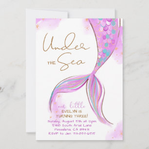 Purple Mermaid Birthday Under The Sea Party Invitation