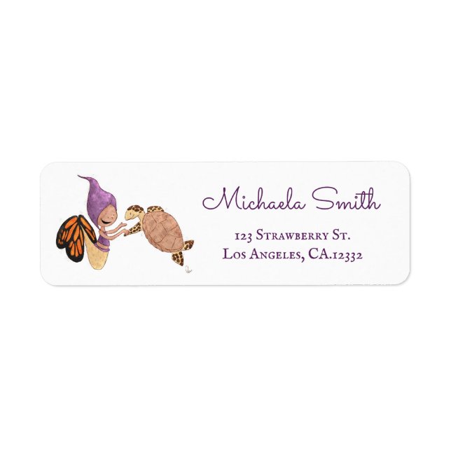Purple Mermaid Butterfly Turtle Return Address (Front)