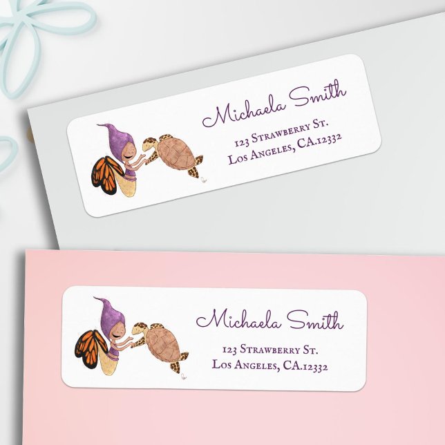 Purple Mermaid Butterfly Turtle Return Address (Creator Uploaded)