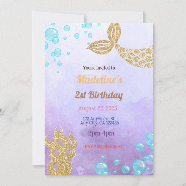Purple Mermaid Fantasy Birthday Invitation (Front)