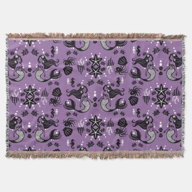 Purple Mermaid Fantasy Throw Blanket (Front)