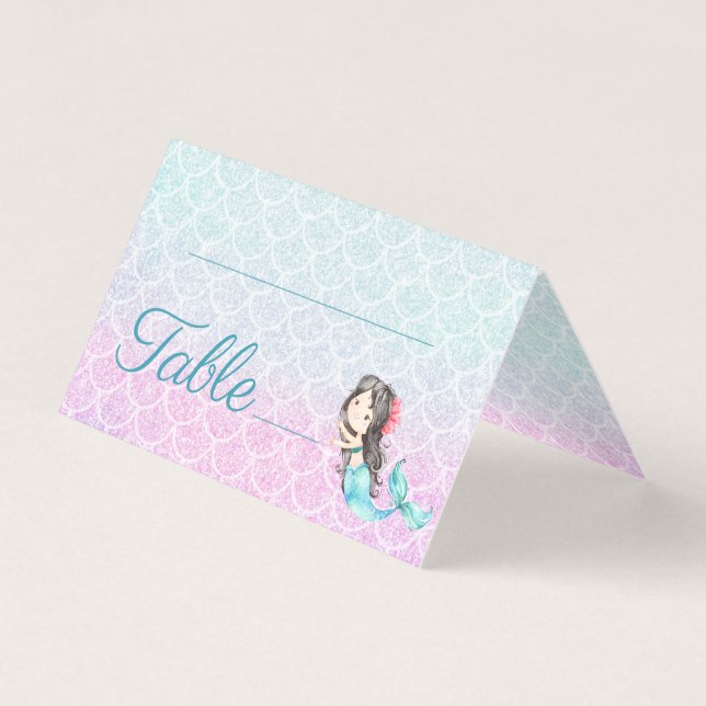 Purple Mermaid Girl's Baby Shower Table Number (Front)