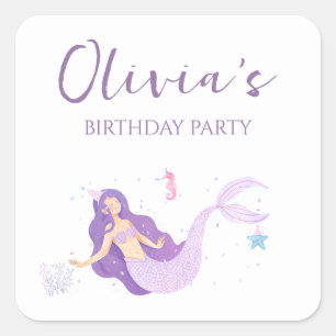 Purple Mermaid Girls Personalized Birthday  Square Sticker