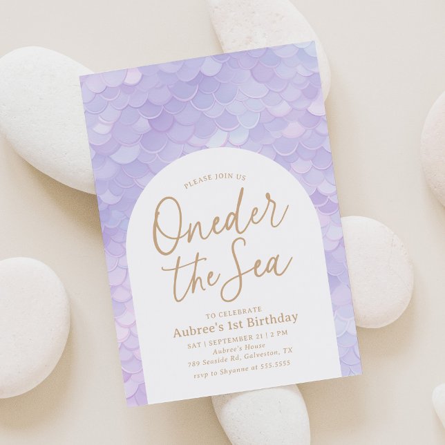 Purple Mermaid Oneder the Sea 1st Birthday Party Invitation (Creator Uploaded)