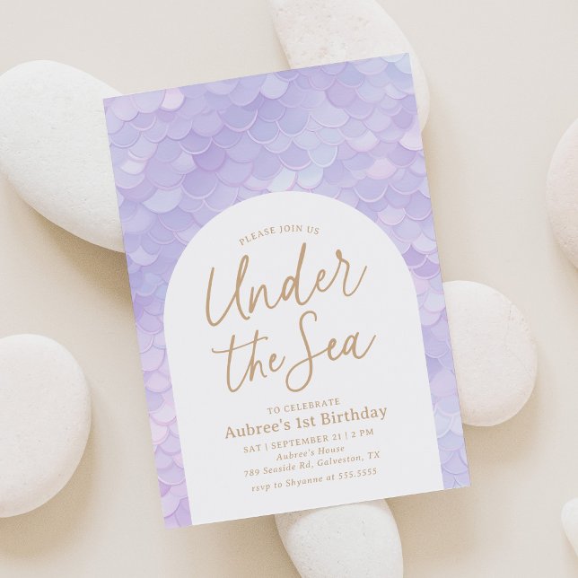 Purple Mermaid Oneder the Sea 1st Birthday Party Invitation (Creator Uploaded)