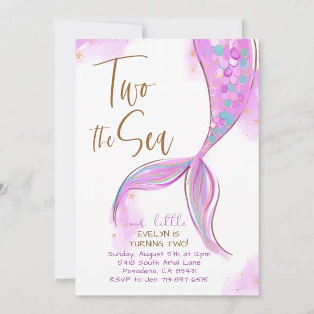 Purple Mermaid Party Two The Sea 2nd Birthday  Invitation (Front)