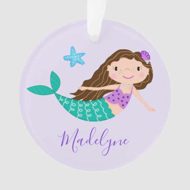 Purple Mermaid Personalised Script Name Ornament (Front)
