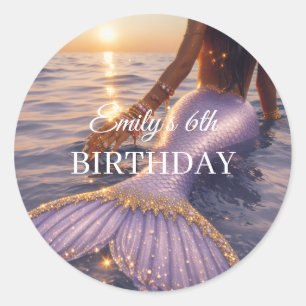 purple mermaid round stickers    customisable 